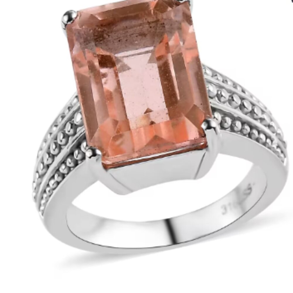 Morganique Quartz (Triplet) 8.40 ctw Solitaire Ring in Stainless Steel